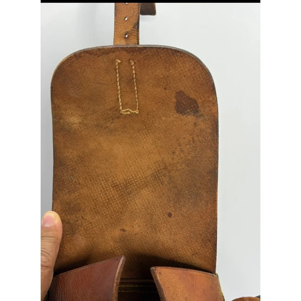 Vintage Brown Leather Military Field Bag Messenger Crossbody Buckle Strap